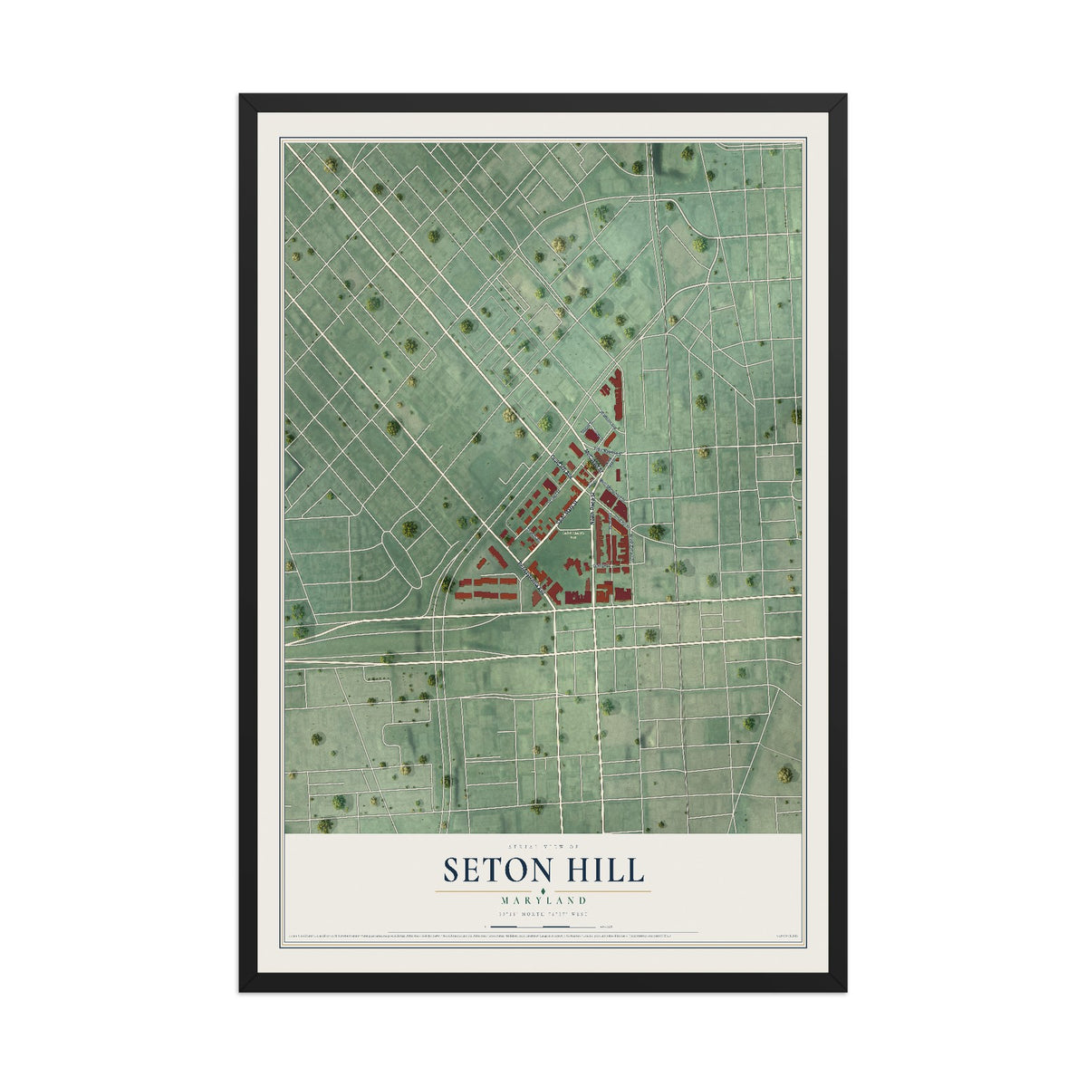 Map of Seton Hill, Maryland, 12 x 18 inch print in a black wood frame