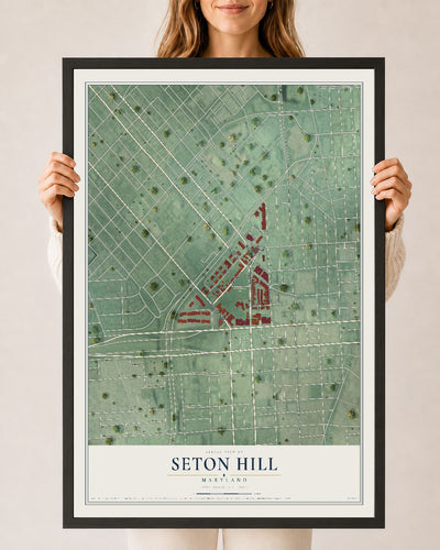 Map of Seton Hill, Maryland, 24 x 36 inch print in a black wood frame