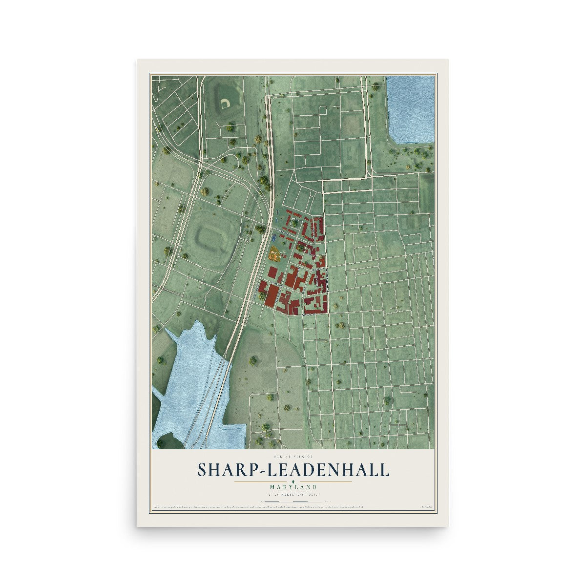 Map of Sharp-Leadenhall, Maryland, 12 x 18 inch unframed archival matte print