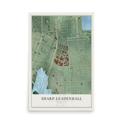 Map of Sharp-Leadenhall, Maryland, 12 x 18 inch unframed archival matte print