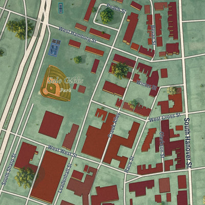 Close-up of the map of Sharp-Leadenhall, Maryland print showing street and building detail