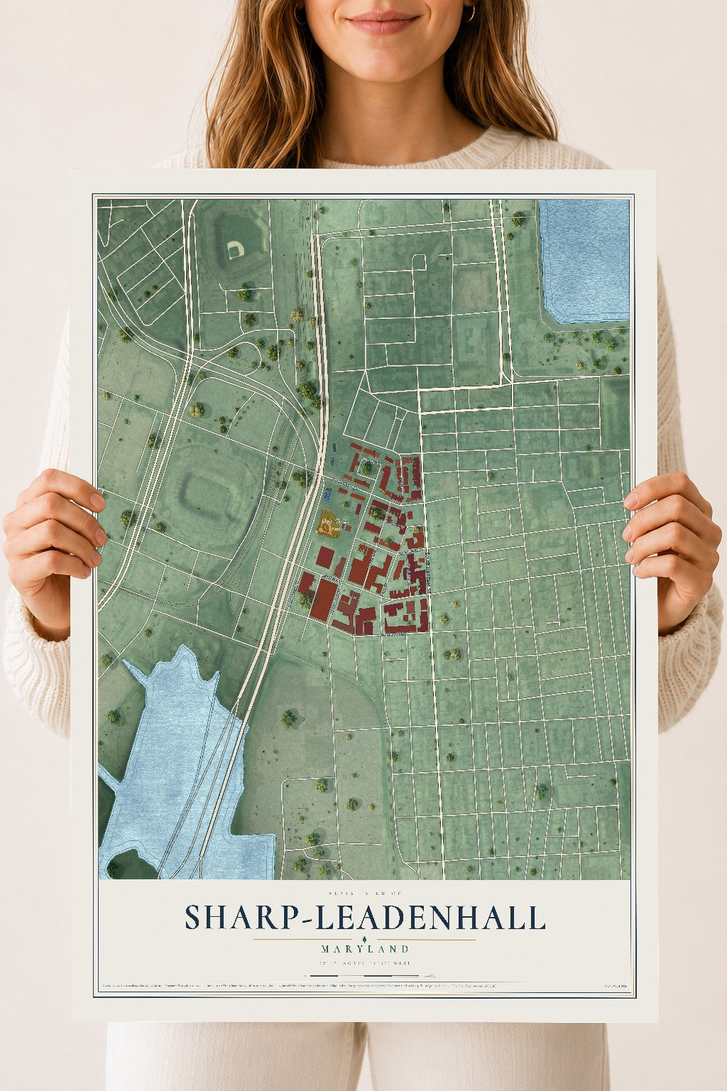 Map of Sharp-Leadenhall, Maryland, 18 x 24 inch unframed archival matte print