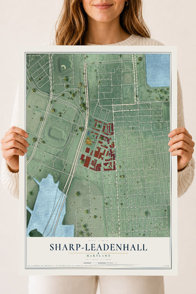 Map of Sharp-Leadenhall, Maryland, 18 x 24 inch unframed archival matte print