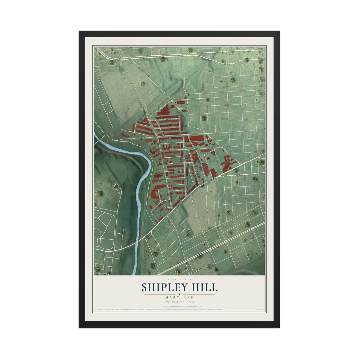 Map of Shipley Hill, Maryland, 12 x 18 inch print in a black wood frame