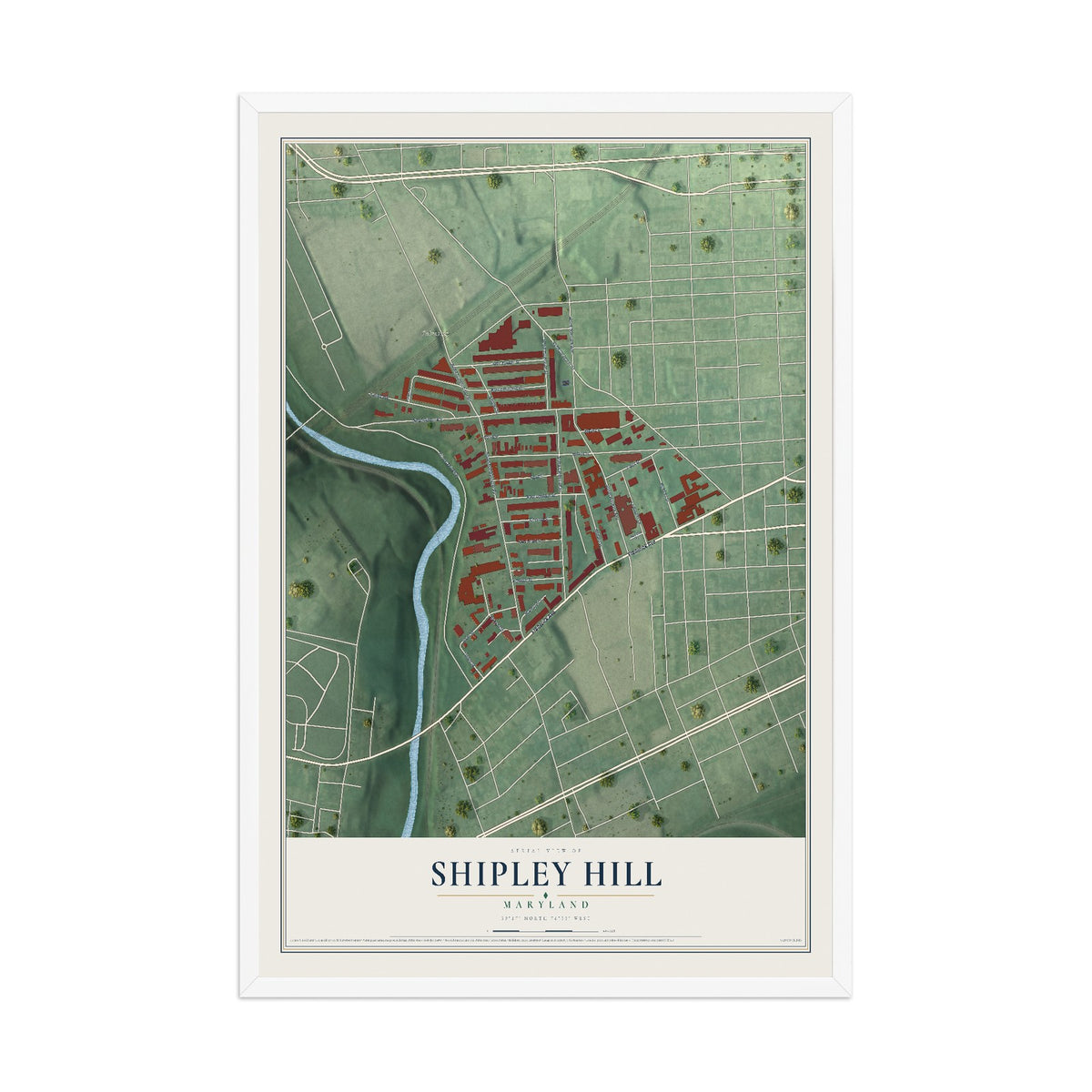 Map of Shipley Hill, Maryland, 12 x 18 inch print in a white wood frame