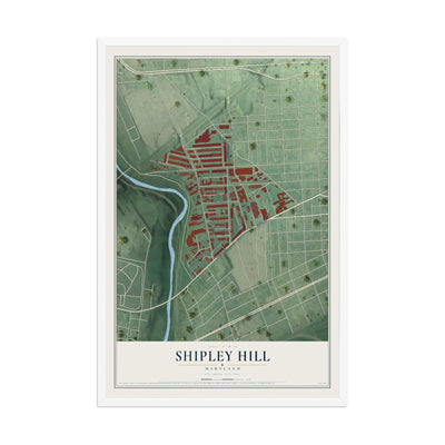 Map of Shipley Hill, Maryland, 12 x 18 inch print in a white wood frame