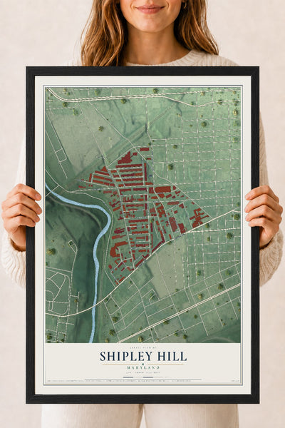 Map of Shipley Hill, Maryland, 18 x 24 inch print in a black wood frame
