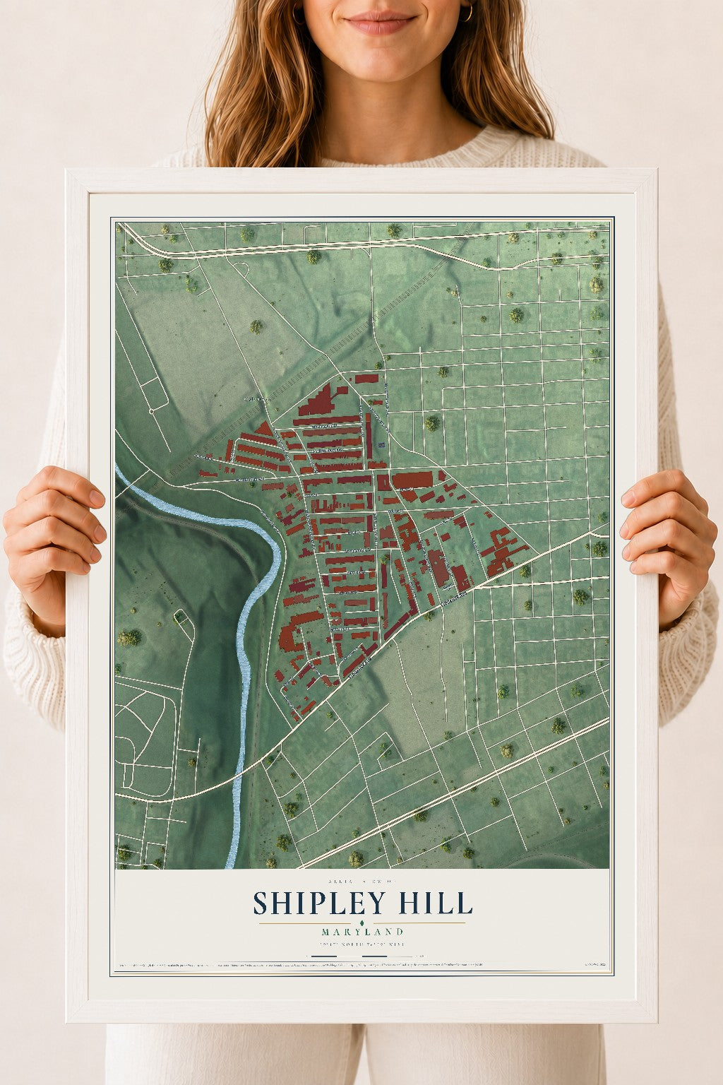 Map of Shipley Hill, Maryland, 18 x 24 inch print in a white wood frame