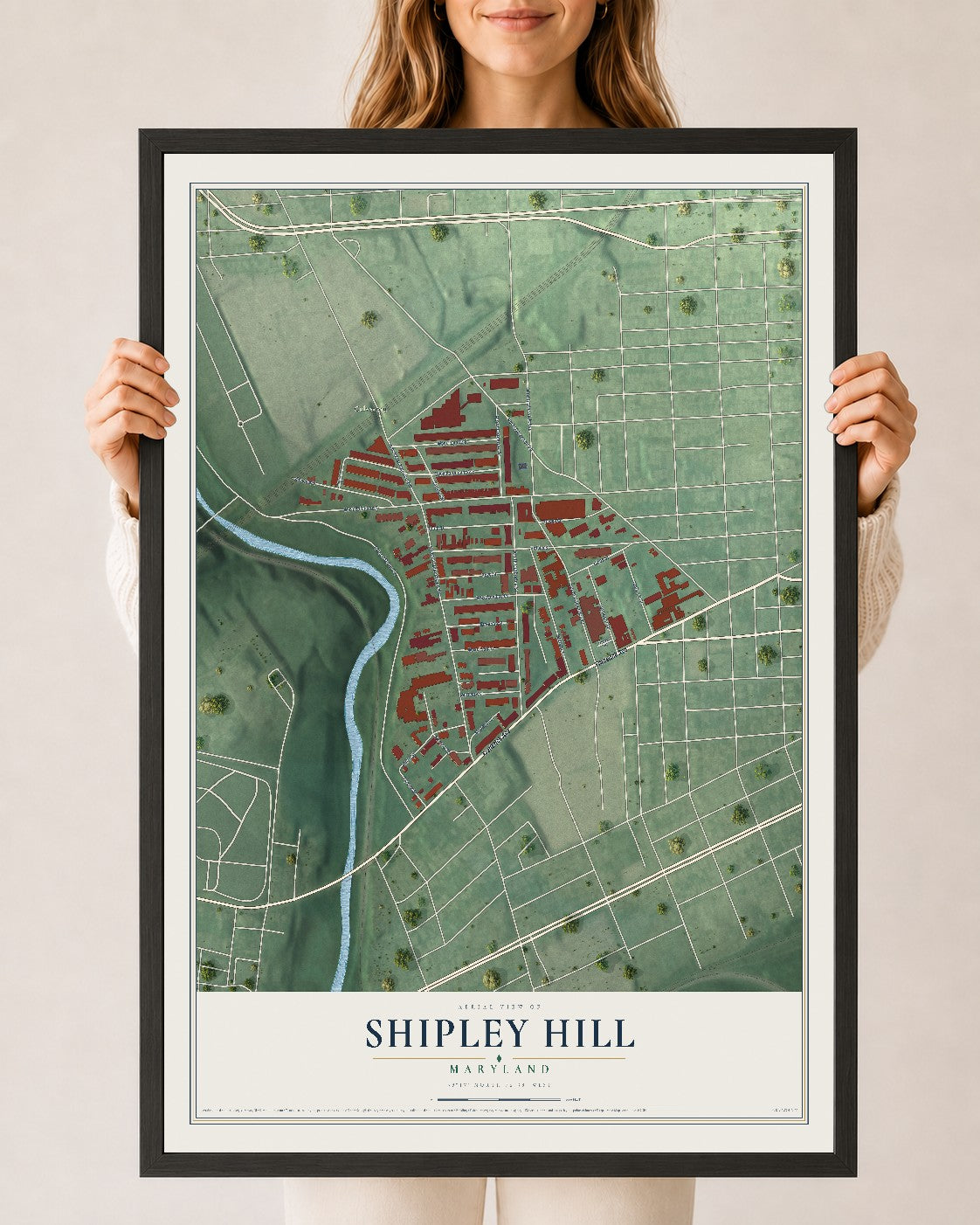 Map of Shipley Hill, Maryland, 24 x 36 inch print in a black wood frame