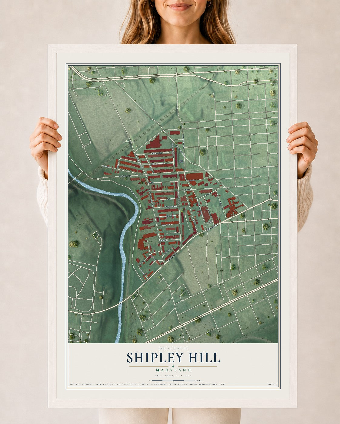 Map of Shipley Hill, Maryland, 24 x 36 inch print in a white wood frame