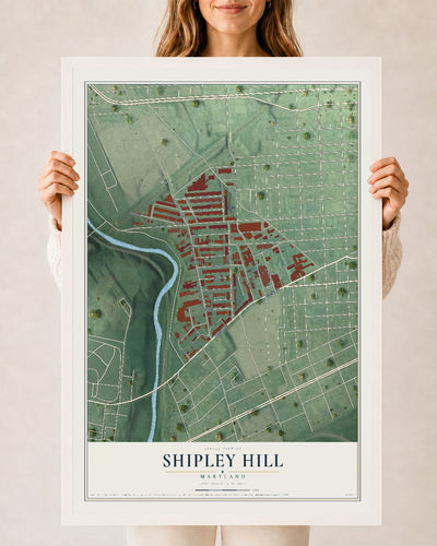 Map of Shipley Hill, Maryland, 24 x 36 inch print in a white wood frame