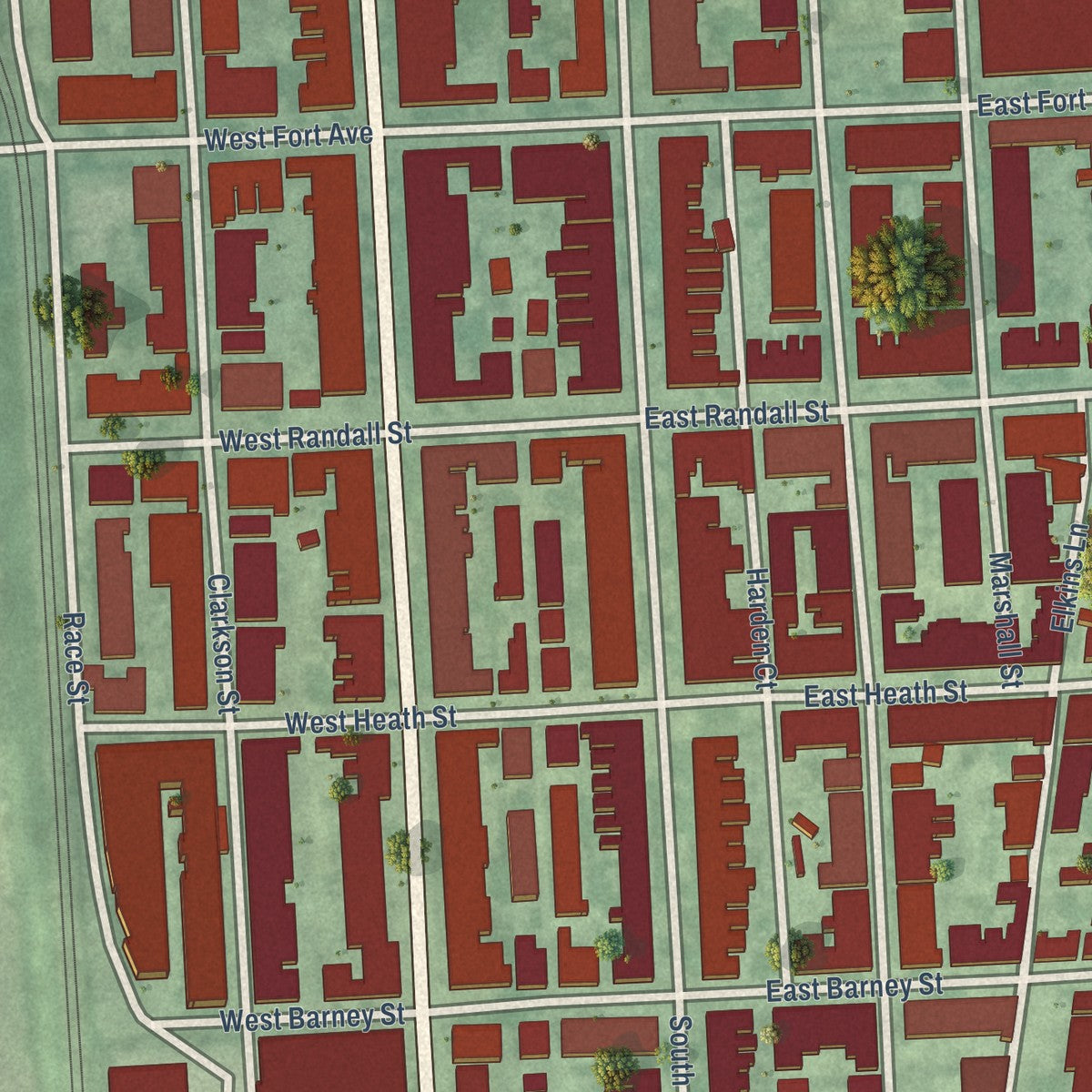 Close-up of the map of South Baltimore, Maryland print showing street and building detail