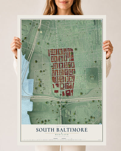 Map of South Baltimore, Maryland, 24 x 36 inch unframed archival matte print