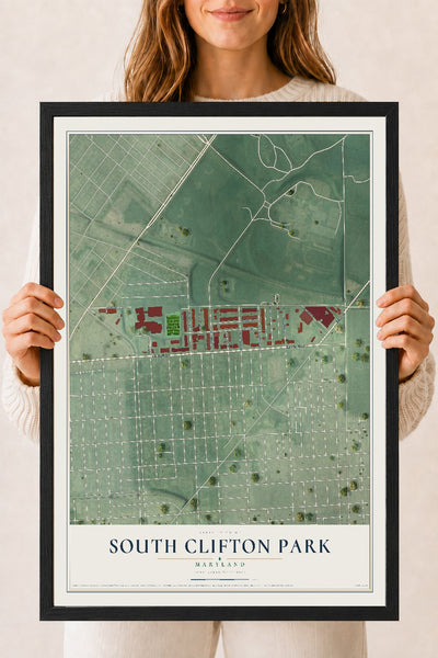Map of South Clifton Park, Maryland, 18 x 24 inch print in a black wood frame