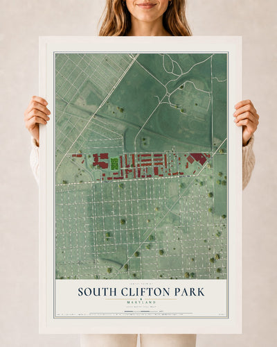Map of South Clifton Park, Maryland, 24 x 36 inch print in a white wood frame