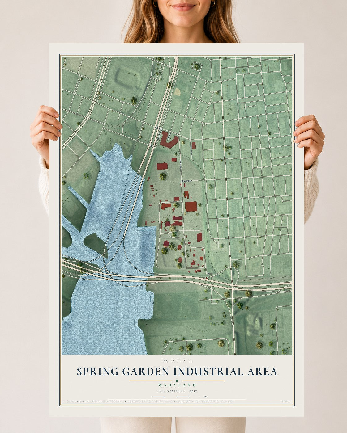 Map of Spring Garden Industrial Area, Maryland, 24 x 36 inch unframed archival matte print