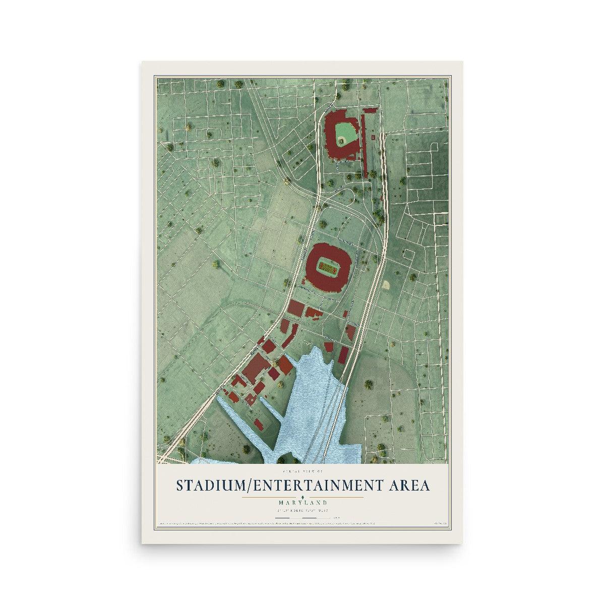 Map of Stadium-Entertainment Area, Maryland, 12 x 18 inch unframed archival matte print