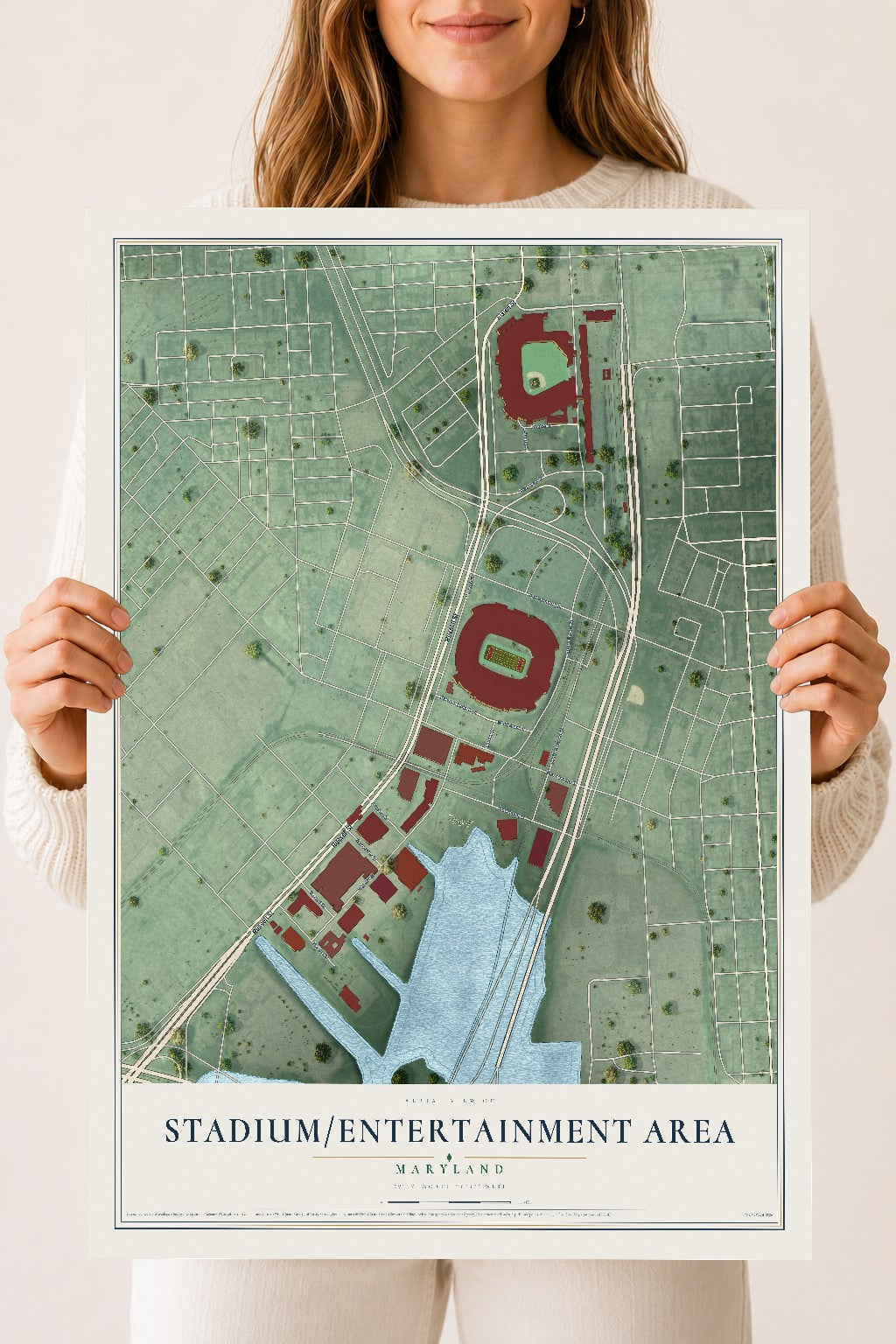 Map of Stadium-Entertainment Area, Maryland, 18 x 24 inch unframed archival matte print