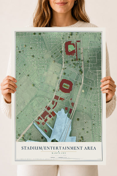 Map of Stadium-Entertainment Area, Maryland, 18 x 24 inch unframed archival matte print