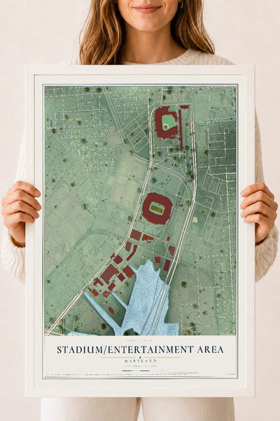 Map of Stadium-Entertainment Area, Maryland, 18 x 24 inch print in a white wood frame