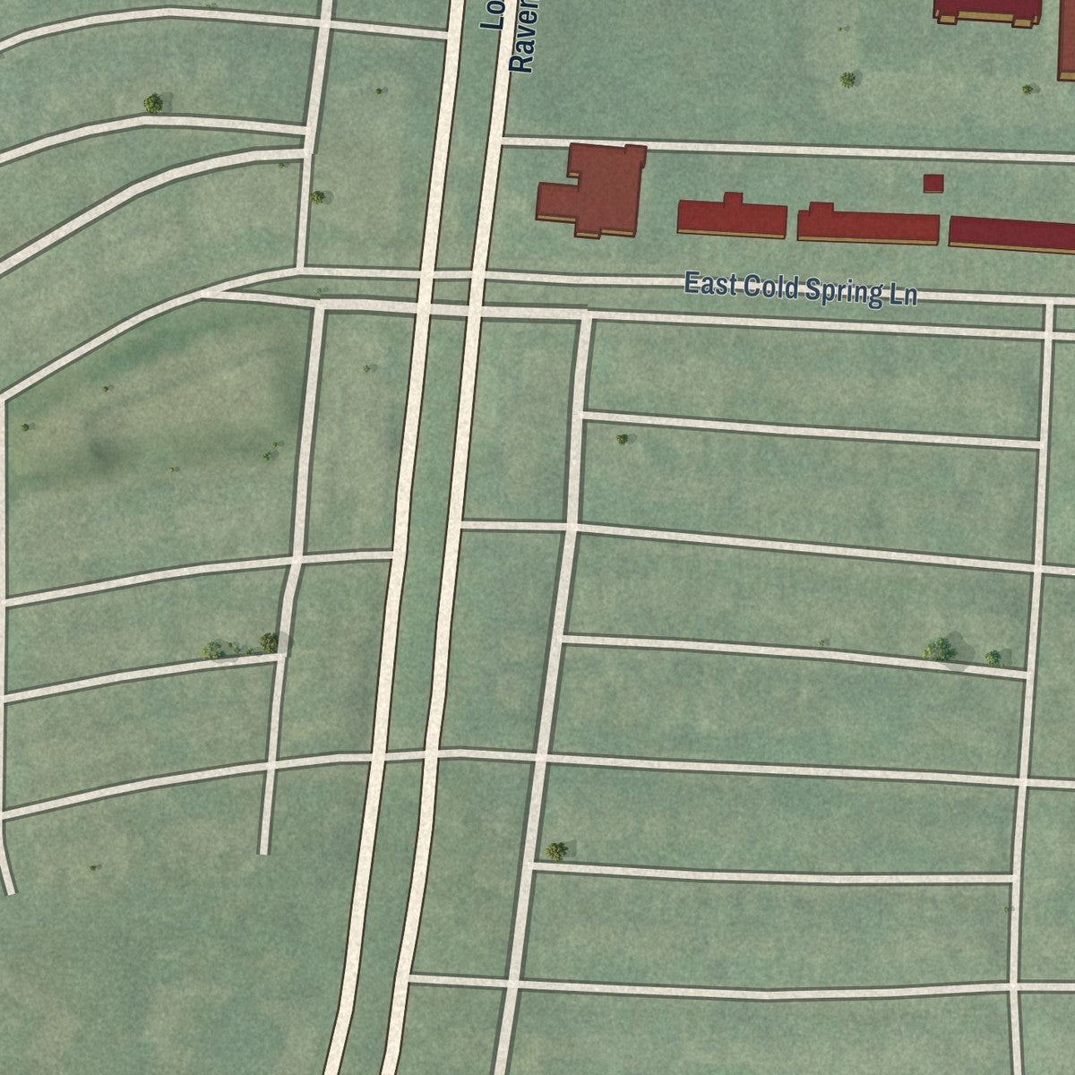 Close-up of the map of Stonewood-Pentwood-Winston, Maryland print showing street and building detail