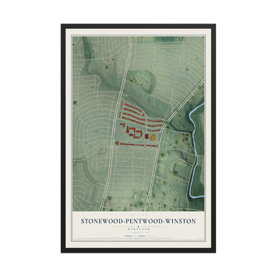 Map of Stonewood-Pentwood-Winston, Maryland, 12 x 18 inch print in a black wood frame