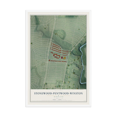 Map of Stonewood-Pentwood-Winston, Maryland, 12 x 18 inch print in a white wood frame