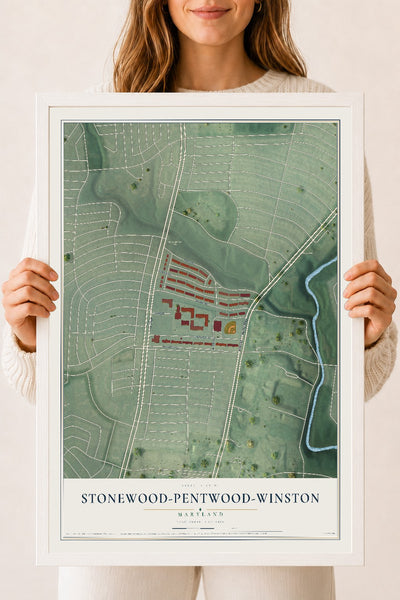 Map of Stonewood-Pentwood-Winston, Maryland, 18 x 24 inch print in a white wood frame