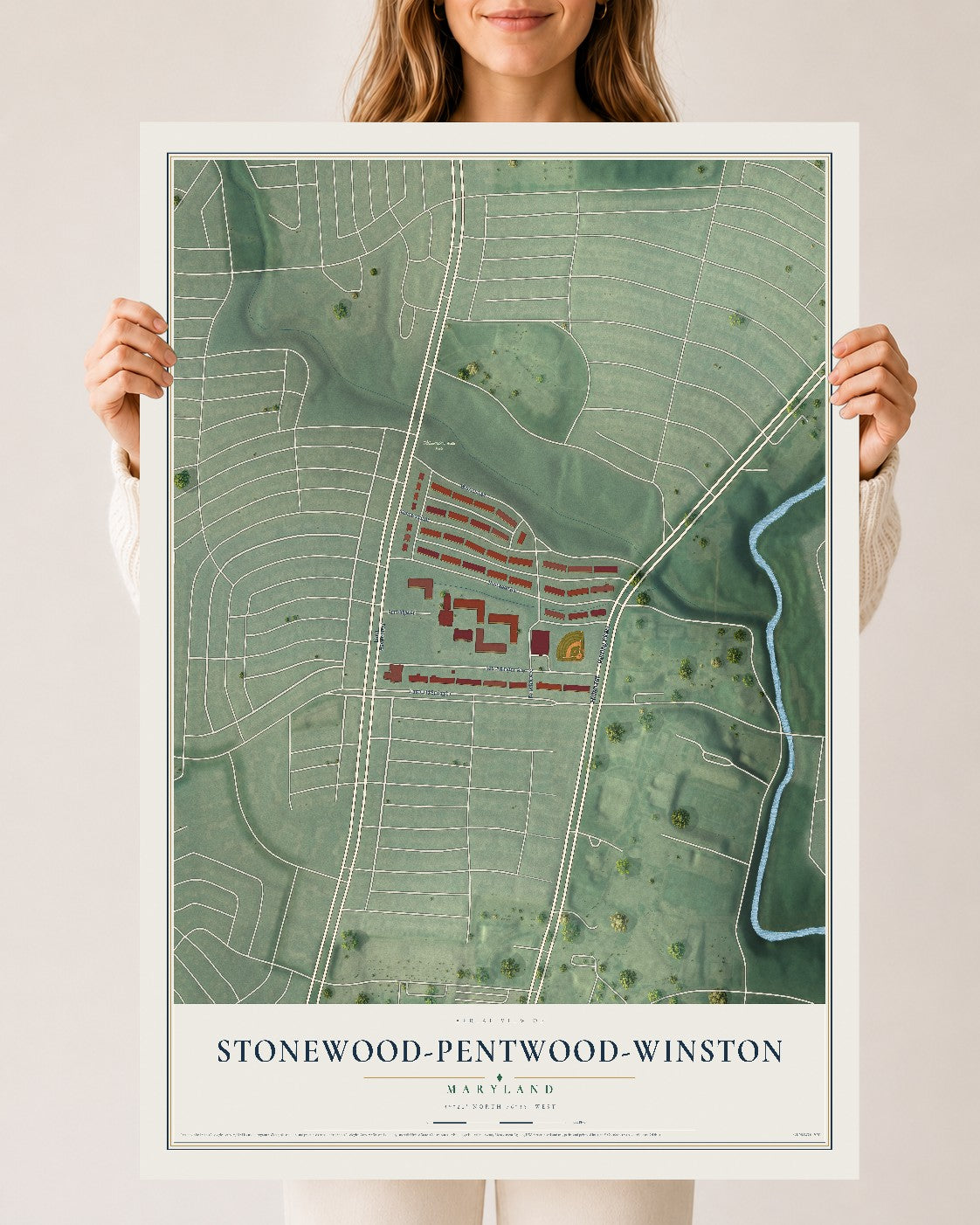Map of Stonewood-Pentwood-Winston, Maryland, 24 x 36 inch unframed archival matte print