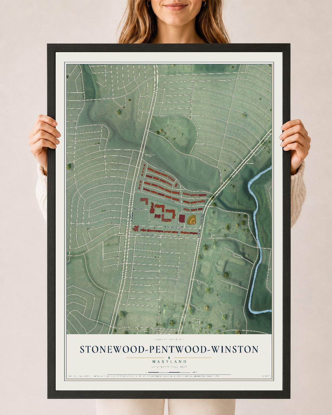 Map of Stonewood-Pentwood-Winston, Maryland, 24 x 36 inch print in a black wood frame