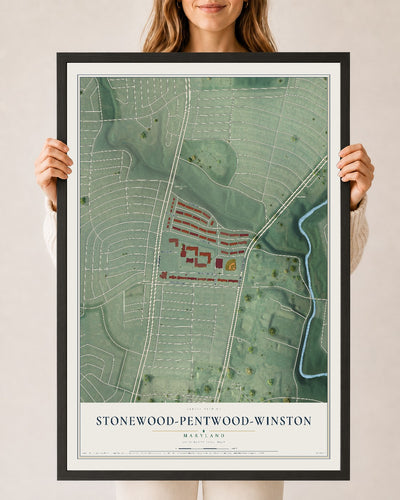 Map of Stonewood-Pentwood-Winston, Maryland, 24 x 36 inch print in a black wood frame