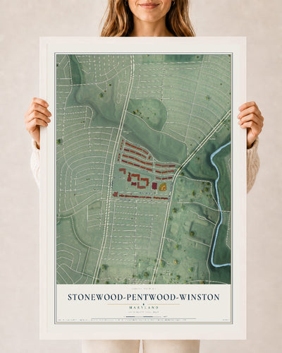 Map of Stonewood-Pentwood-Winston, Maryland, 24 x 36 inch print in a white wood frame