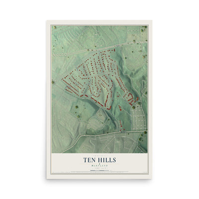 Map of Ten Hills, Maryland, 12 x 18 inch unframed archival matte print