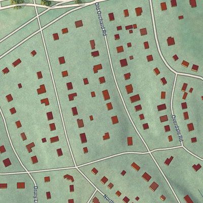 Close-up of the map of Ten Hills, Maryland print showing street and building detail