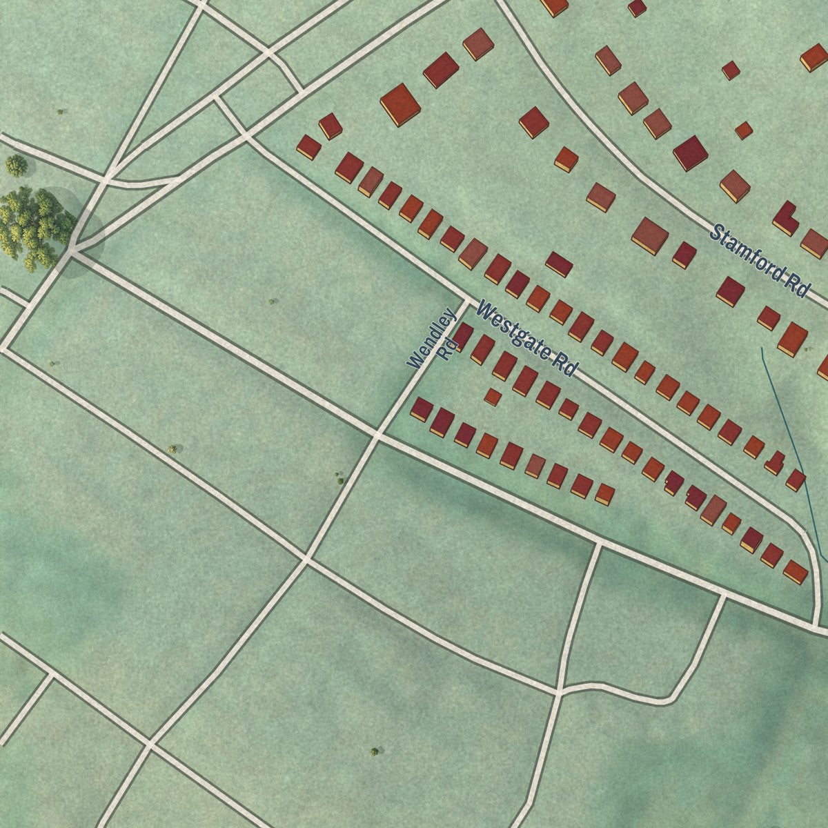 Second close-up of the map of Ten Hills, Maryland print showing more streets and buildings