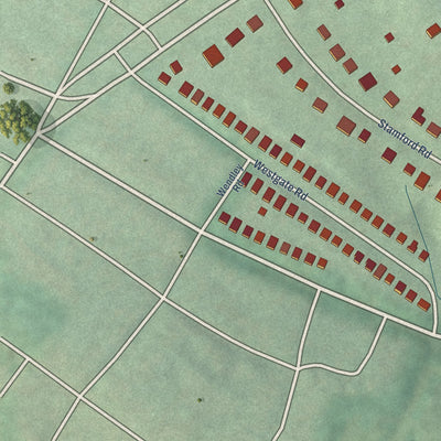 Second close-up of the map of Ten Hills, Maryland print showing more streets and buildings