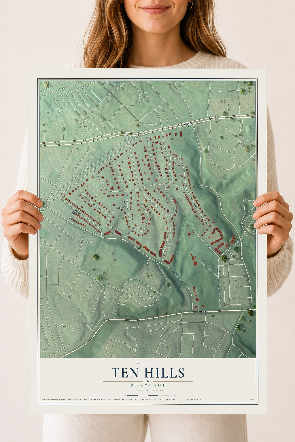 Map of Ten Hills, Maryland, 18 x 24 inch unframed archival matte print