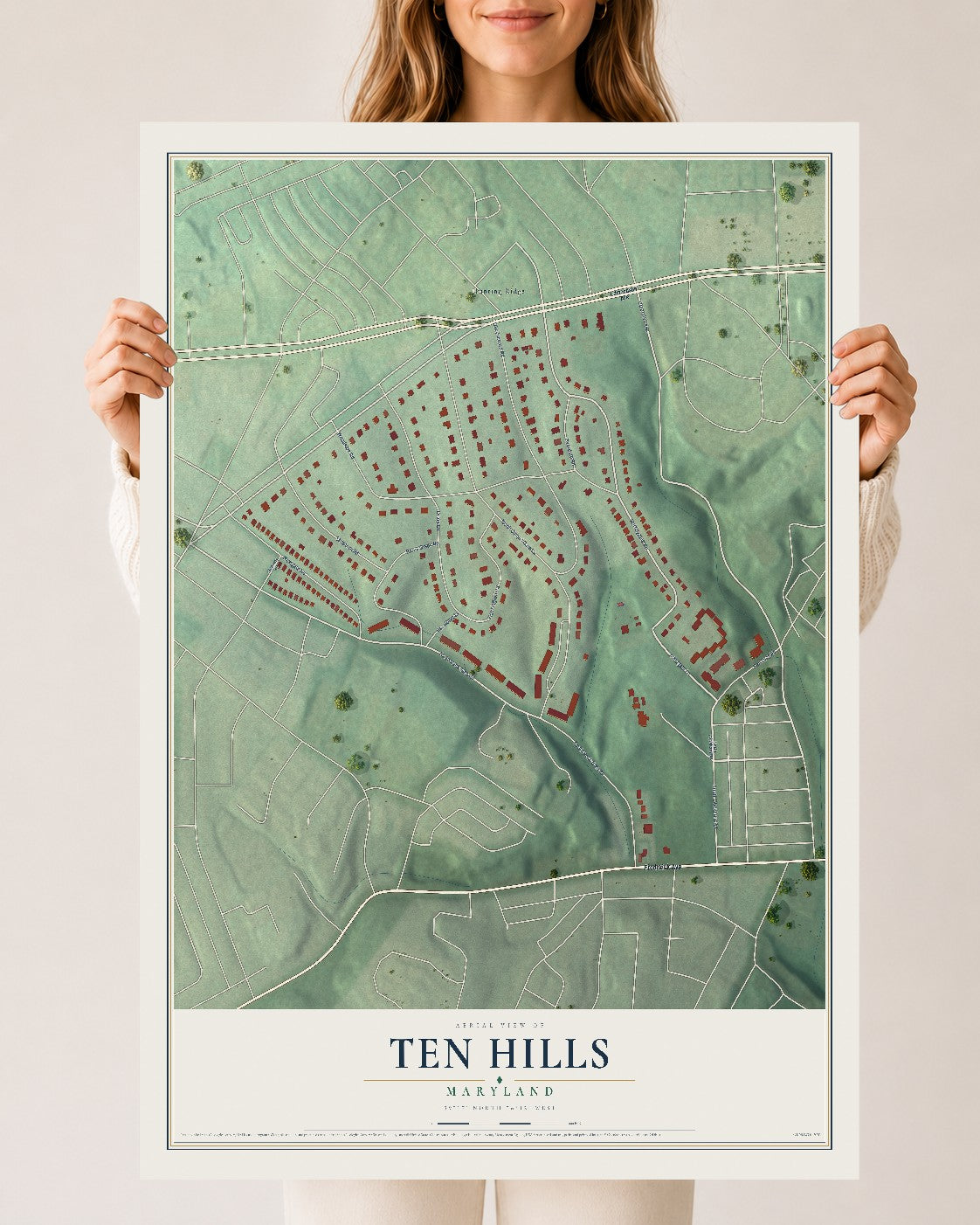 Map of Ten Hills, Maryland, 24 x 36 inch unframed archival matte print