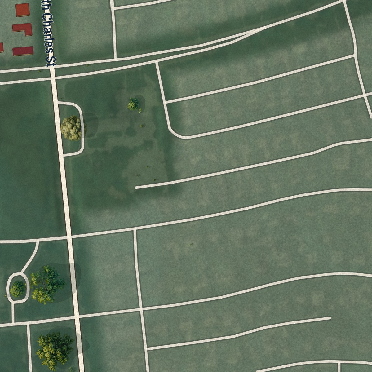 Second close-up of the map of The Orchards, Maryland print showing more streets and buildings
