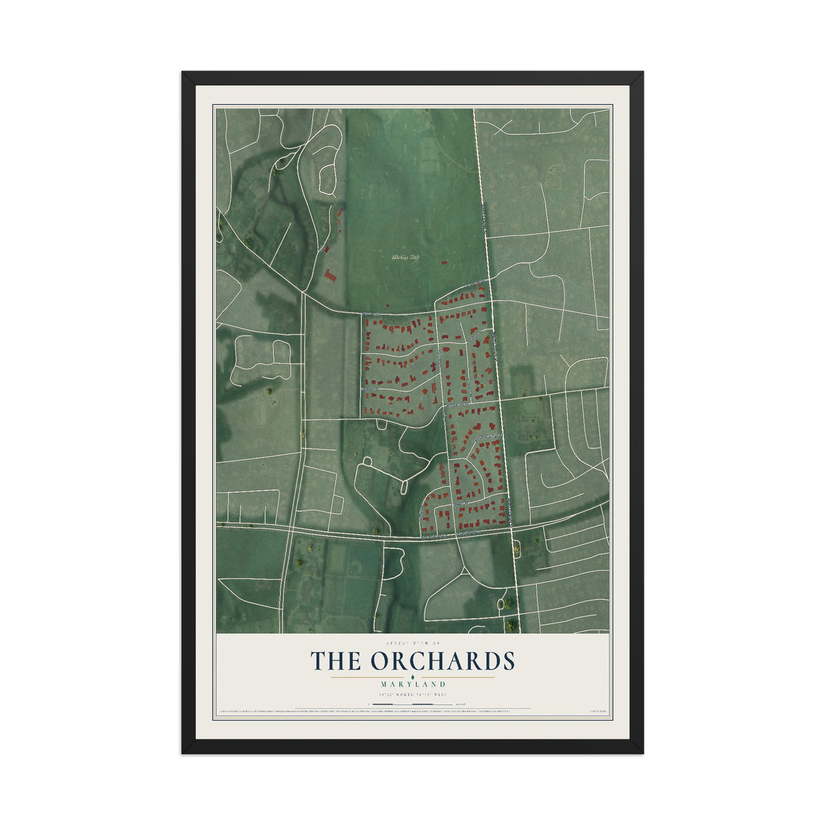 Map of The Orchards, Maryland, 12 x 18 inch print in a black wood frame