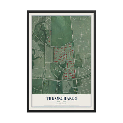Map of The Orchards, Maryland, 12 x 18 inch print in a black wood frame