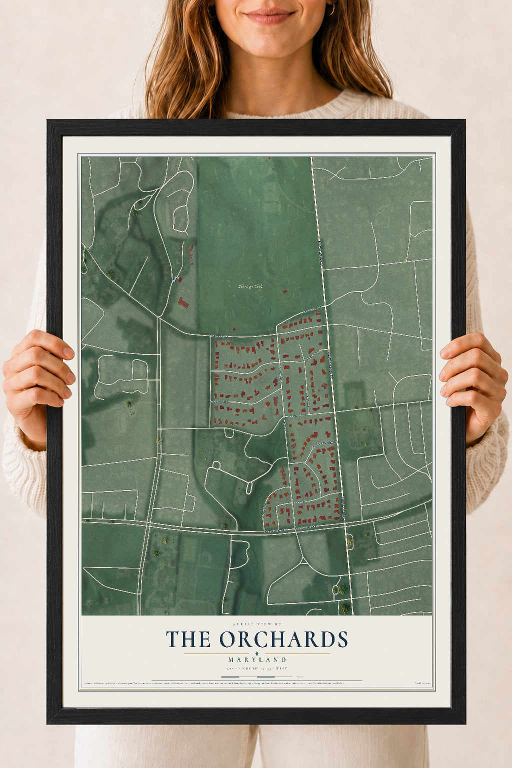 Map of The Orchards, Maryland, 18 x 24 inch print in a black wood frame