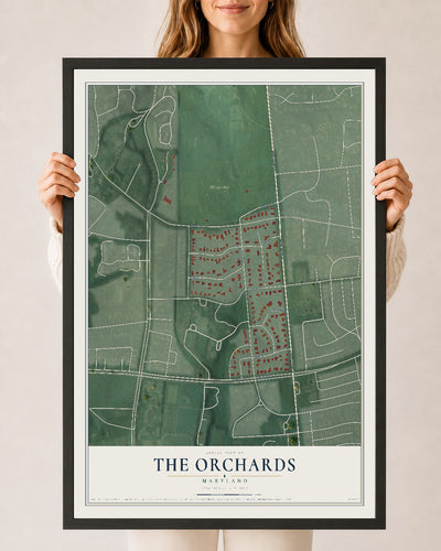 Map of The Orchards, Maryland, 24 x 36 inch print in a black wood frame