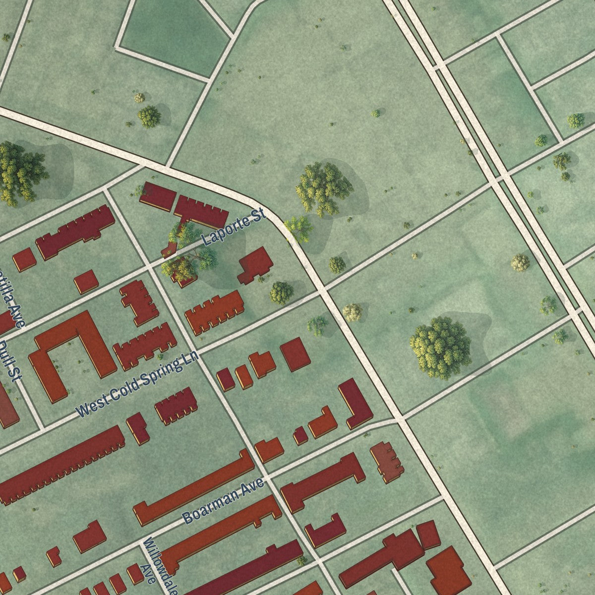 Close-up of the map of Towanda-Grantley, Maryland print showing street and building detail