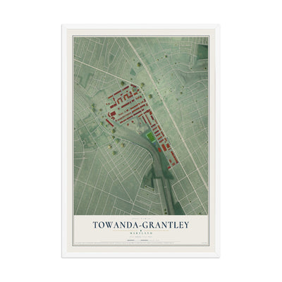 Map of Towanda-Grantley, Maryland, 12 x 18 inch print in a white wood frame