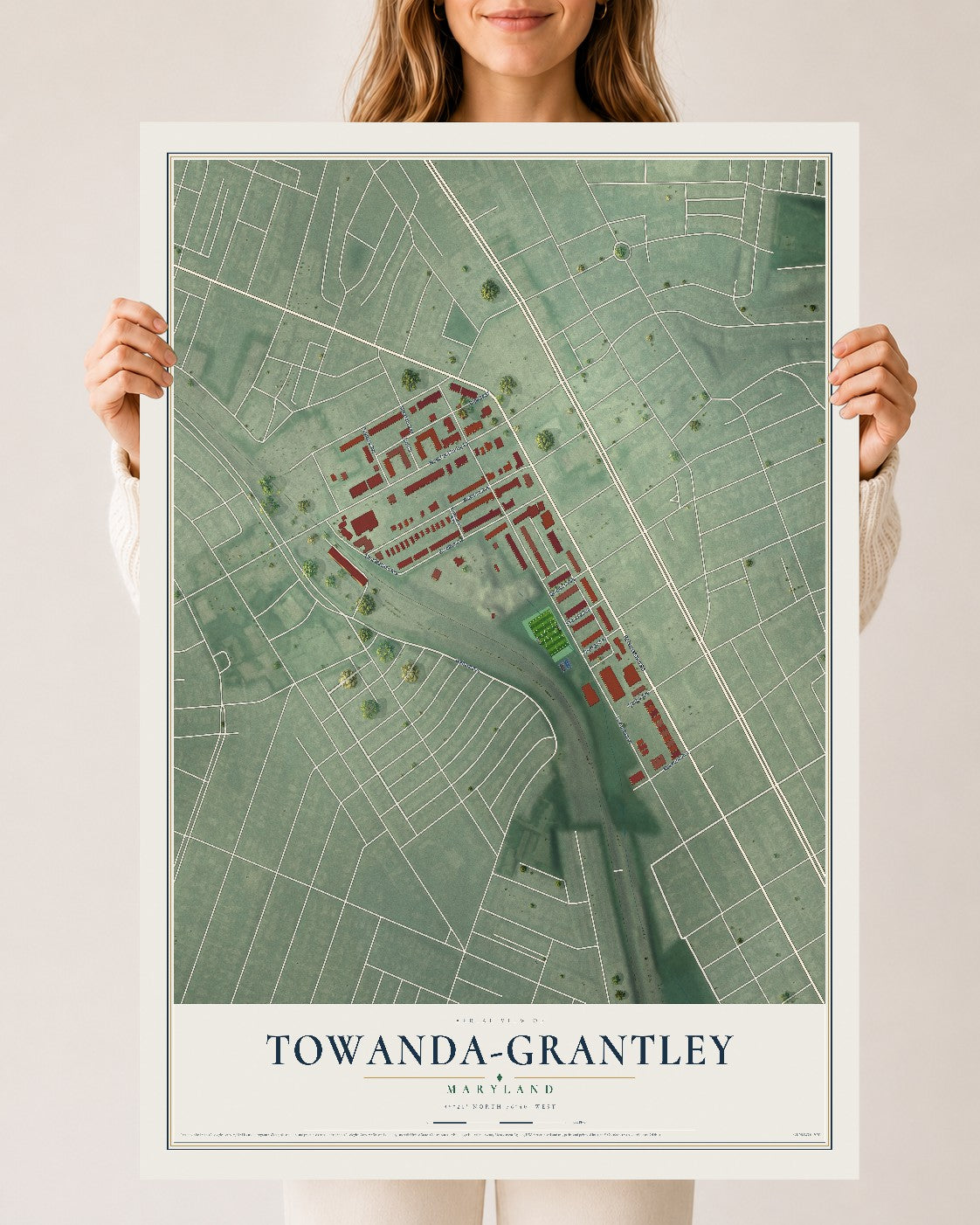Map of Towanda-Grantley, Maryland, 24 x 36 inch unframed archival matte print