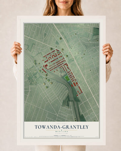 Map of Towanda-Grantley, Maryland, 24 x 36 inch print in a white wood frame
