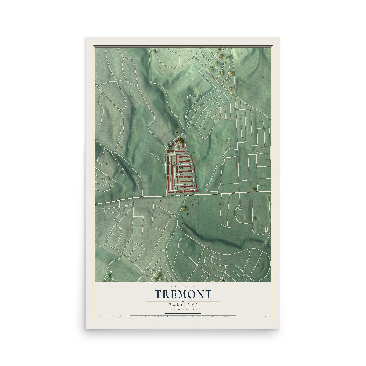 Map of Tremont, Maryland, 12 x 18 inch unframed archival matte print