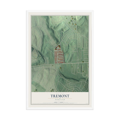 Map of Tremont, Maryland, 12 x 18 inch print in a white wood frame
