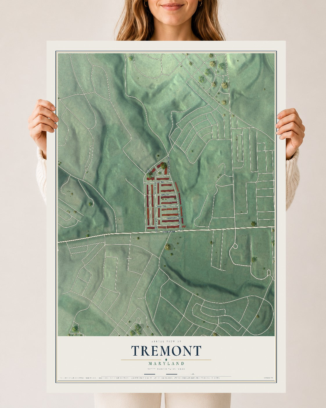 Map of Tremont, Maryland, 24 x 36 inch unframed archival matte print